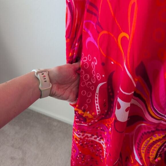 Vintage 60s 70s Hollywood Dress Robe L-XL Psychedelic Nightgown Groovy Boho Chic - Picture 14 of 16